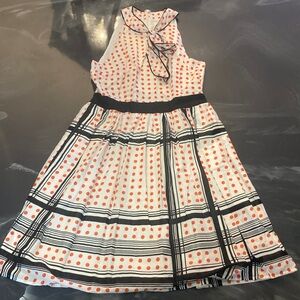 Anthropologie Women's Dress with Orange Polka Dots and Black Stripes